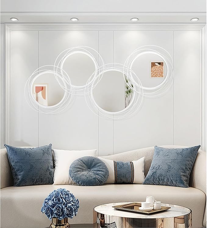 4 Pack White Round Mirror Set, Circle Wall Mounted Mirror Metal Framed Modern Decorative Mirrors for Living Room Bedroom Bathroom Entryway 20x40 Inch Decor