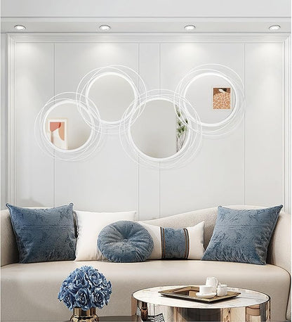 4 Pack White Round Mirror Set, Circle Wall Mounted Mirror Metal Framed Modern Decorative Mirrors for Living Room Bedroom Bathroom Entryway 20x40 Inch Decor