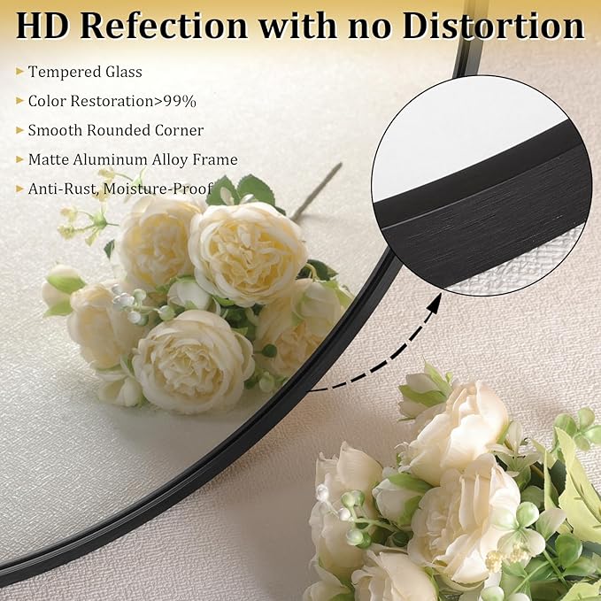 JJUUYOU Irregular Wall Mirror Black Metal Framed Decorative Asymmetrical Bathroom Mirrors Large 22