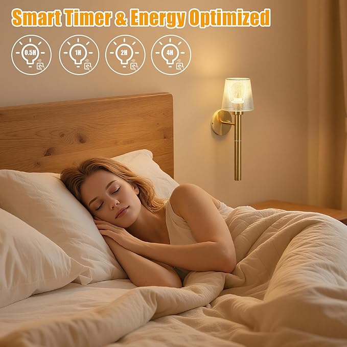 Magnetic & Detachable Wireless Wall Sconces (Gold) - 5200mAh Rechargeable Battery Bar for Staircase, Bedroom, Lounge
