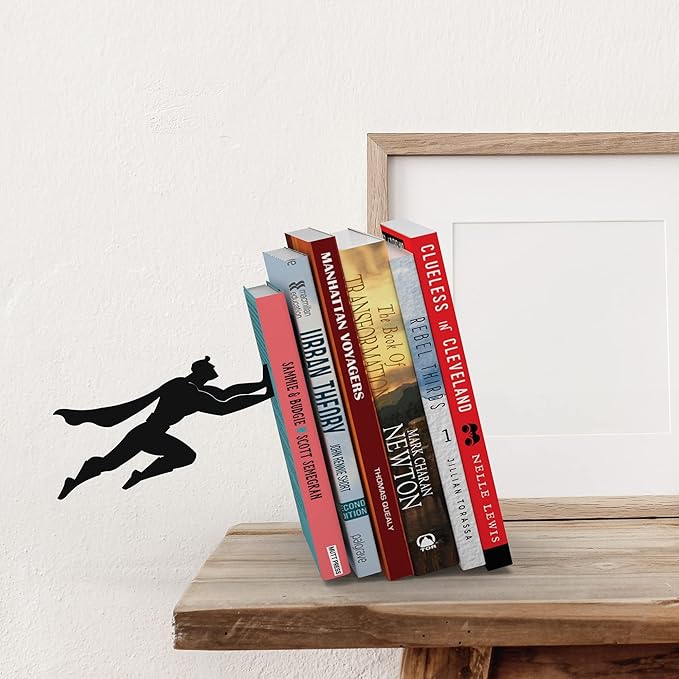 Artori Design Book Ends to Hold Books Heavy Duty - Hidden Metal Bookends for Shelves Desk or countertop - Bookend Book Holder for Home Decorative - Gift for Book Lovers and Home Décor (Book&Hero)