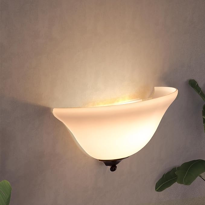 13 inch Half Moon Wall Sconce, 1-Light Dimmable Wall Light Fixture, Modern Wall Lamp with White Frosted Glass Shade for Bedroom, Living Room, Hallway
