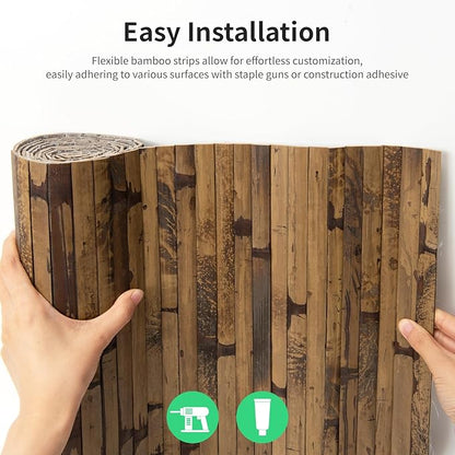 Natural Bamboo Wall Panel for Interior Wall Decor, Renewable Pole Wrap Wainscoting Paneling for Wall Ceiling Furniture Cabinet Office, 48 x 96 Inch, Dark Burned