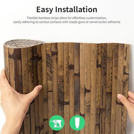 Natural Bamboo Wall Panel for Interior Wall Decor, Renewable Pole Wrap Wainscoting Paneling for Wall Ceiling Furniture Cabinet Office, 48 x 96 Inch, Dark Burned