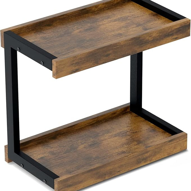 MARTY 2 Tier 15.75"x8.9" Large Countertop Shelf Organizer Spice Rack, Coffee Station Organizer for Mugs Cups, Wooden Shelf Desktop Storage Organizer for Kitchen Bathroom Home Office (Rustic Brown)