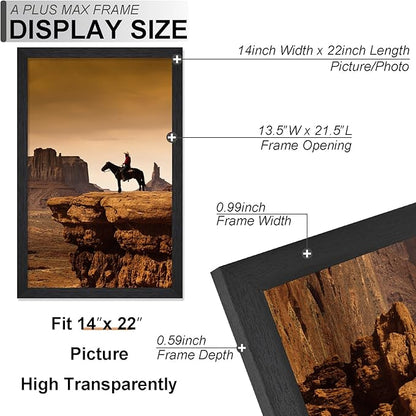 A PLUS MAX 14x22 Picture Frame, Black Engineered Wood Frame for 14 x 22 Inch Picture Poster Photo, Light Weight 14 by 22 Frame with Wood-grain for Wall - 1 Pack/Black/14 x22