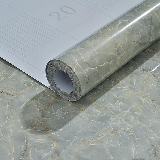 Yancorp 32.8ft Green White Contact Paper Removable Wallpaper Peel and Stick Countertops Bathroom Waterproof Marble Wallpaper Self-Adhesive Peel and Stick Backsplash for Cabinets Kitchen