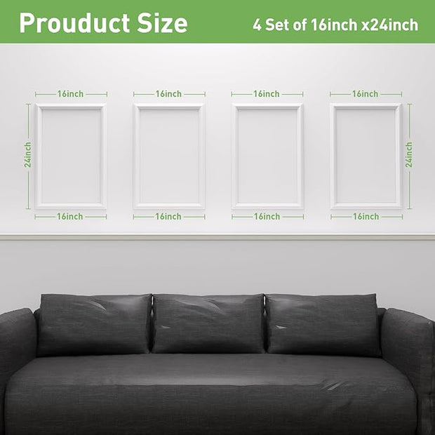 Peel and Stick Wall Molding, 4 Set 16" x 24" Premade Wainscoting Panels, Ready-to-Assemble Wall Accent Kit, Paintable Molding Trim Decor for Living Room Bedroom Hallway Picture Frames