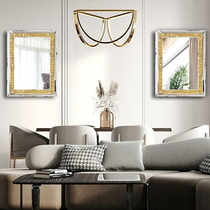 2 Piece Wall Mirrors, Crush Diamond Wall Decor, Gold Color Decorative Mirrors for Living Room, Bedroom, Bathroom. (11'x15')