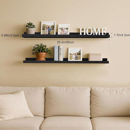 36inch Floating Picture Ledge Shelves 2-Pack, Black Wall Mounted Shelves with Lip for Nursery, Kids Room, Living Room & Bedroom, Sturdy Floating Book Shelves for Photo Frames & Decor
