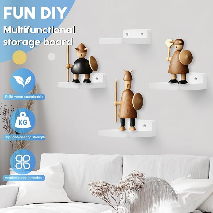 Small Floating Shelf, 4x4 Inch Display Ledges for Wall,Mini Shelves,Rustic Wood Shelf for Bedroom Living Room Bathroom Kitchen (8, Rustic White)
