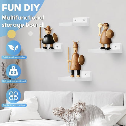 Small Floating Shelf, 4x4 Inch Display Ledges for Wall,Mini Shelves,Rustic Wood Shelf for Bedroom Living Room Bathroom Kitchen (8, Rustic White)
