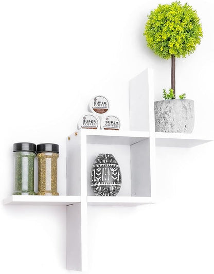 Greenco Criss Cross Intersecting Floating Shelf, Easy-To-Assemble Floating Wall Mount Shelves for Bedrooms and Living Rooms, Espresso Finish