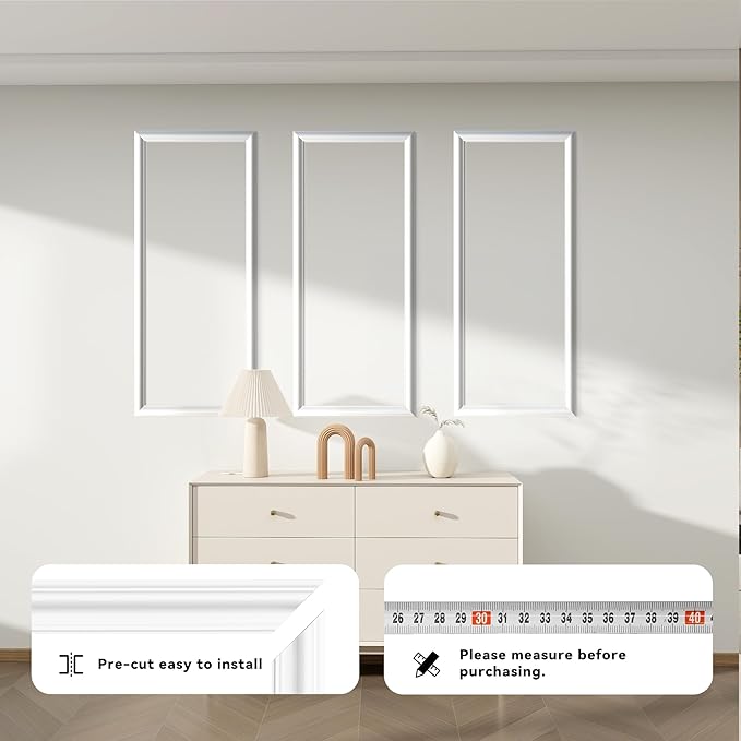 PALMPOP Peel and Stick Wall Molding Kit of 3 Frames,Premade Accent Wainscoting Panels, Ready to Molding Trim for Living Room Bedroom Corridor Home Interior Wall Panel Decor (24x12in)