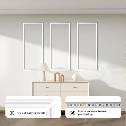 PALMPOP Peel and Stick Wall Molding Kit of 3 Frames,Premade Accent Wainscoting Panels, Ready to Molding Trim for Living Room Bedroom Corridor Home Interior Wall Panel Decor (24x12in)