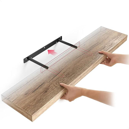 Ballucci Floating Shelf, 36" Wood Wall Shelf with Invisible Brackets for Bathroom, Living Room, Bedroom, Kitchen, Nursery, 8" Deep, Oak Finish