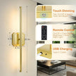 Battery Operated Wall Sconces Set of 2, Rechargeable Wall Sconces with Remote Control, LED Gold Wall Lights, 3000K-6000K Dimmable 360° Rotatable for Living Room, Bedroom, Hallway, 28''