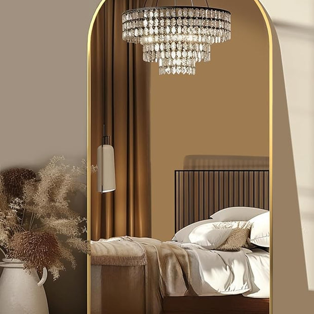 Antok Arched Full Length Mirror, 68"x28" Gold Metal Frame Floor Mirror for Bedroom Living Room, Freestanding/Wall Mount/Leaning