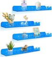 Floating Shelves for Wall,4 Pack 15.7’’x 3.5’’Adhesive Acrylic Shelves Organizer for Book Toy Photo Makeup,Wall-Mounted Kids Storage for Bathroom,Bedroom,Nursery,Blue Star and Moon