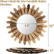 Wall Mirror Decorative, 12 inch Small Rustic Wood Boho Mirrors, Clear Sunburst Mirrors for Home Farmhouse Bedroom Entryway Decor House Warming Gifts New Home, No Distortion
