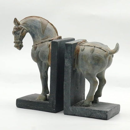 Lukitas Tang Horse Decorative Bookends, Heavy Duty Non-Slip Book Holders, Vintage Artistic Ornaments for Office Home Bookshelf Decor, Resin