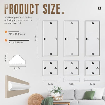 Peel and Stick Wall Molding Kit, Accent Wall Panels for Interior Wall Decor with Double-Sided Tape, 3 Set Pre-Cut PS Wainscoting Panels (54 * 24 in)