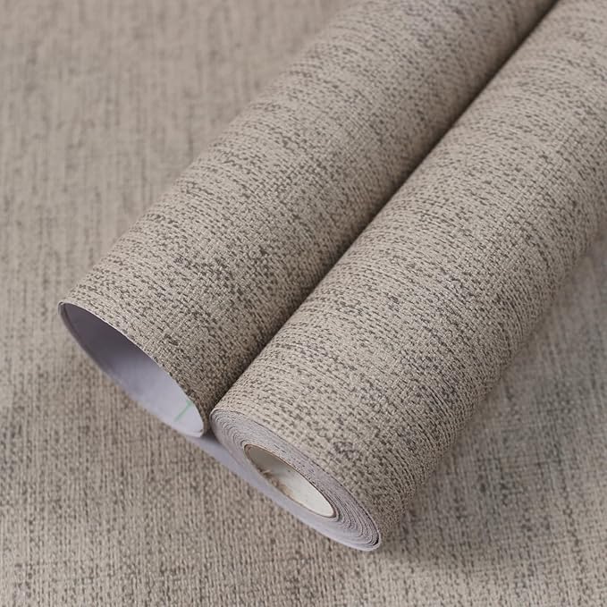 WADILE Grasscloth Peel and Stick Wallpaper 15.7in x 787.4in, Textured Contact Paper for Cabinets, Faux Linen Wall Paper Pull and Stick, Fabric Vinyl Wallpaper Self Adhesive Gray Yellow