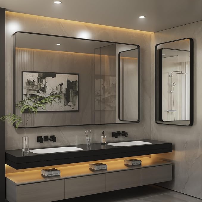 ISKM Black Metal Framed Bathroom Mirror for Wall 40