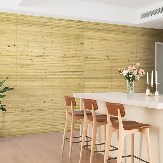 Natural Bamboo Wall Panel for Interior Wall Decor, Renewable Pole Wrap Wainscoting Paneling for Wall Ceiling Furniture Cabinet Office, 12 x 96 Inch, Natural