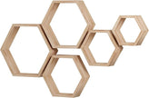WONFUlity Hexagon Floating Shelves Honeycomb Shelves Wall Mounted Wood Farmhouse Storage Wall Shelf for Bathroom, Kitchen, Bedroom, Living Room,Driftwood Finish Decor,Light Brwon