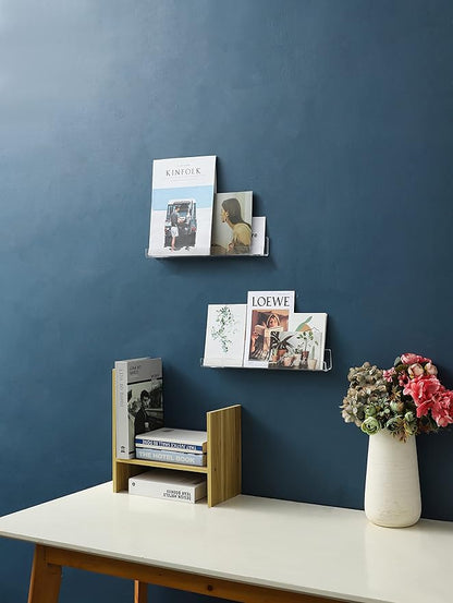IEEK 6 PCS Acrylic Invisible Floating Bookshelf for Kids Room,15 inch Modern Picture Ledge Display Toy Storage Wall Shelf Vinyl Record Shelf U Shelves Storage Rack