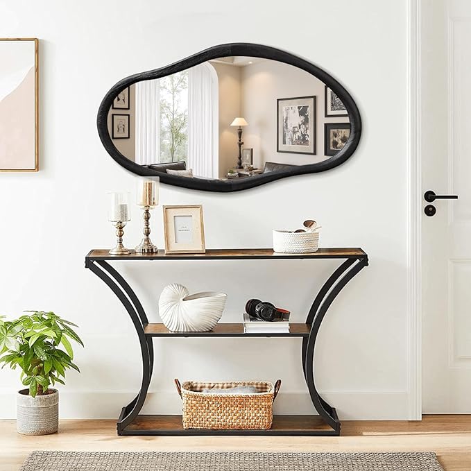 JJUUYOU Irregular Mirror Black Asymmetrical Wooden Wall Mirror 34