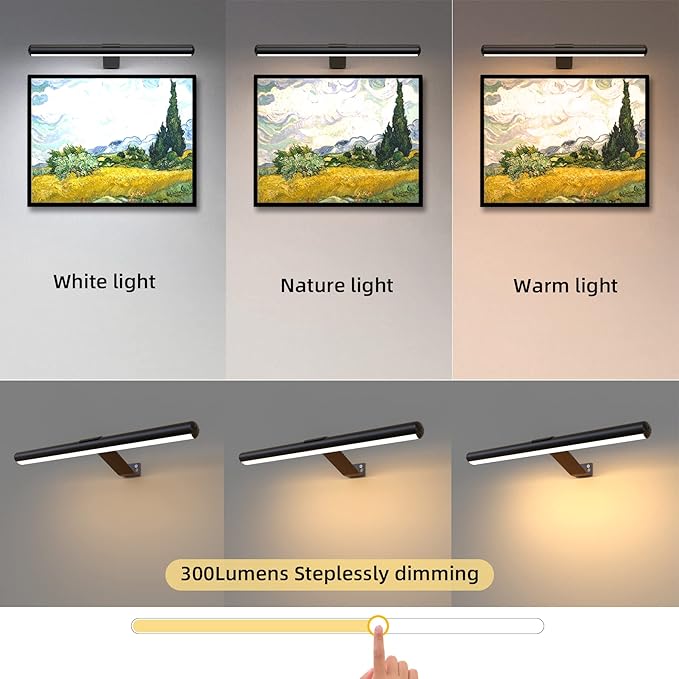 TINTINDOC 16inch Picture Light for Wall with Remote,Rechargeable Battery Dimmable Painting Lighting for Art Full Metal Magnetic, Timer Led Accent Lights for Gallery Dartboard Portrait on Home Wall