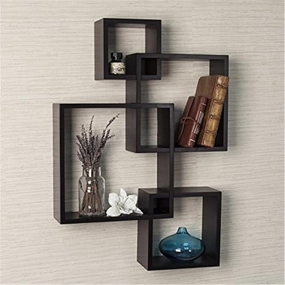 Danya B. Decorative Wall Mount Floating Intersecting Cube Accent Wall Shelf (Espresso)