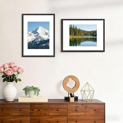 12x16 Picture Frame Set of 4, Displays 8x10 with Mat or 12x16 Without Mat, Photo Frames for Wall Hanging or Tabletop, Includes HD Plexiglass, Black