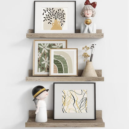 Axeman Picture Ledge Shelf | 16 Inch Grey Floating Shelves Set of 3 | Rustic Grey Wood Wall Shelves with Lip | 16" Picture Shelf for Wall with Ledge | Photo Shelves