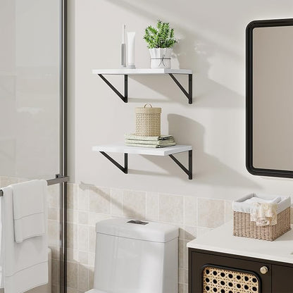 Deep Floating Shelves,16" Wx10 D Floating Shelves for Wall Set of 2,Heavy Duty Wood Floating Shelf with Metal Bracket,Wall Mounted Hanging Shelf for Living Room Bedroom Bathroom Kitchen,White
