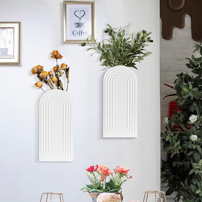 Wall Planter for Indoor Plants, Wood Wall Decor Hanging Planter, Wall Vases for Decor Dried Flowers and Faux Greenery, Set of 2 Farmhouse Wall Decor for Living Room, Bedroom, White