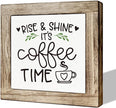 Rise & Shine Coffee Decor Set - Rustic Wooden Table Sign, Farmhouse Style, Coffee Station Decor