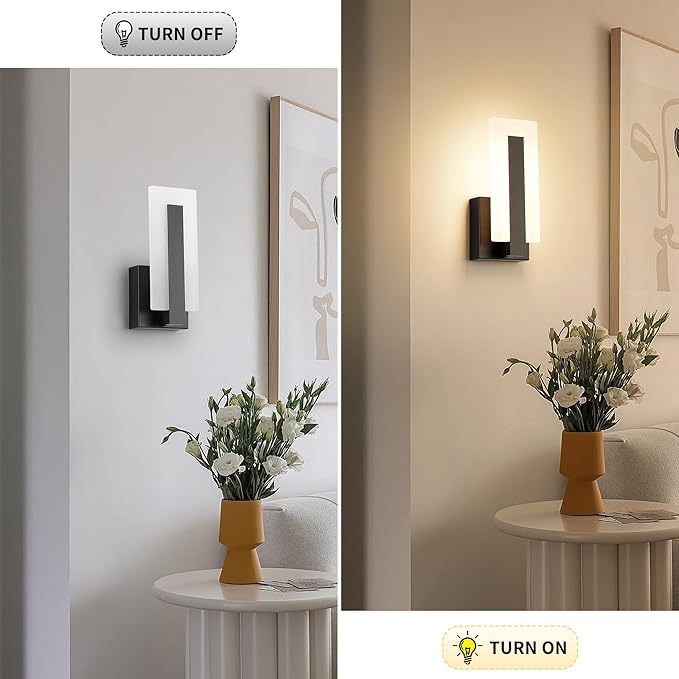 Joosenhouse Modern LED Wall Sconce Dimmable Wall Mounted Lamp Set of 2, Black 3000K Warm White Wall Lamp, Hardwired Bathroom Vanity Light, Indoor Wall Lights for Hallway, Bedroom, Study, Living Room.