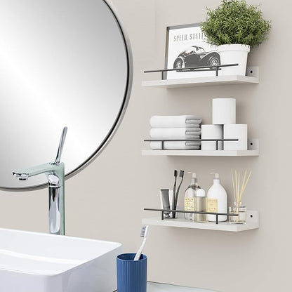 Floating Shelves with Metal Guardrail, Wall Decor Shelves for Bathroom, Living Room and Bedroom, (Black-White) Shelves for Home Decor