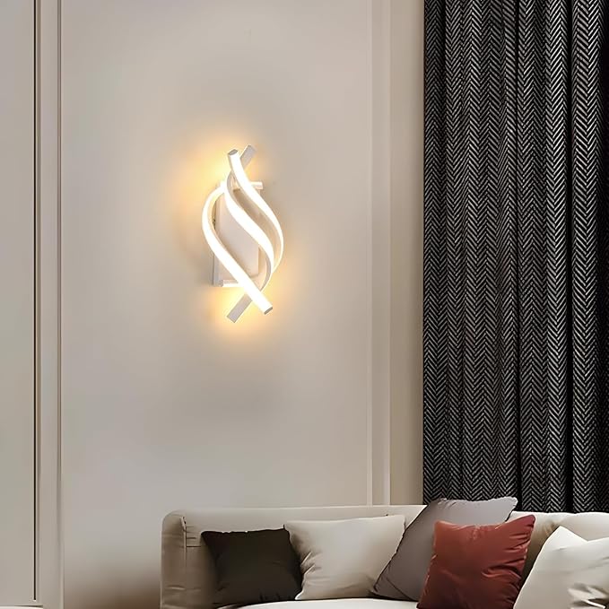 DELIPOP Modern LED Wall Sconce, 3000K Spiral Indoor Wall Light, 21W Acrylic LED Wall Lamp for Hallway Bathroom Bedroom Living Room