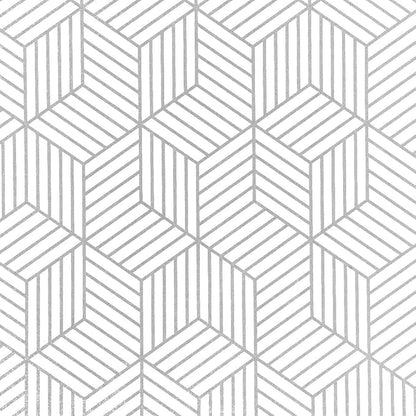 WENMER 17.71" x 472" Geometric Hexagon Peel and Stick Wallpaper - Silver Contact Paper - Removable Self Adhesive Vinyl Film for Home Use
