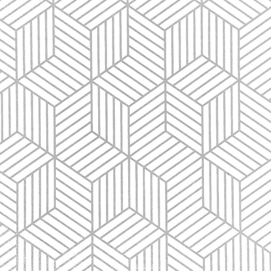 WENMER 17.71" x 472" Geometric Hexagon Peel and Stick Wallpaper - Silver Contact Paper - Removable Self Adhesive Vinyl Film for Home Use