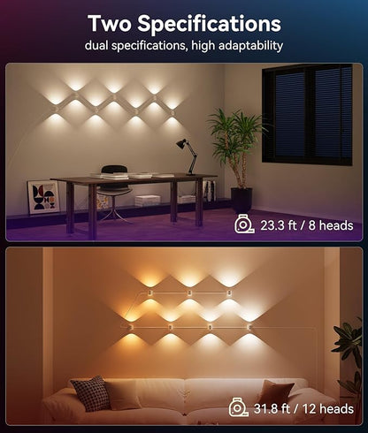 8-Light RGBCW Wall Sconce Light, Up/Down Bedroom Wall Lights, Music Sync, DIY-Styling Color-Changing Wall Lamps for Living Room Party Home Decor, Works with Alexa/Google Assistant, 23.3ft