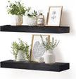 24x6.8x2 Inch Rustic Floating Shelves for Wall Set of 2 - Black Solid Wood Wall Mounted Shelves with Invisible Bracket, Extended Design for Farmhouse Living Room Bedroom Kitchen Decor