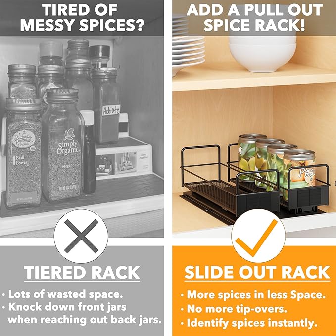 SpaceAid Pull Out Spice Rack Organizer for Cabinet, Heavy Duty Slide Out Seasoning Kitchen Organizer, Cabinet Organizer, with Labels, 7.7