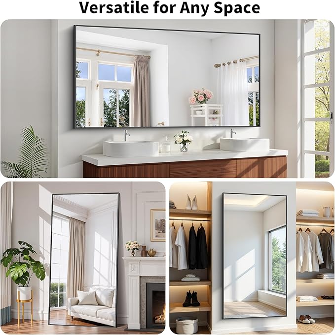 Koonmi Black Framed Bathroom Mirror - Shatterproof 36