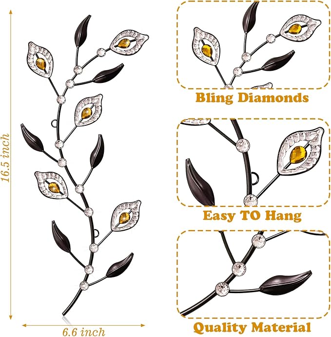 sxnzequnze 2 Pcs Metal Leaf Wall Art Crystal Bling Decorations Silver Leaves 3D Iron Handmade Home Decor Hanging Minimalist Accents Modern Set for Living Room Bathroom Bedroom Dining Room Hallway