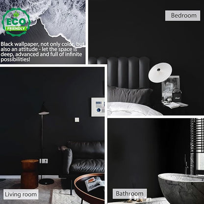 15.7" x 394"Black Wallpaper Matte Black Contact Paper Self Adhesive Peel and Stick Wallpaper Removable Vinyl Film Decorative for Desk Wallcovering Furniture Countertop Cabinet